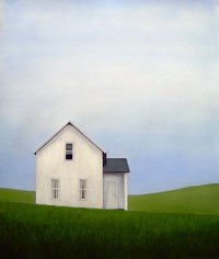 White Farmhouse and Rolling Hills